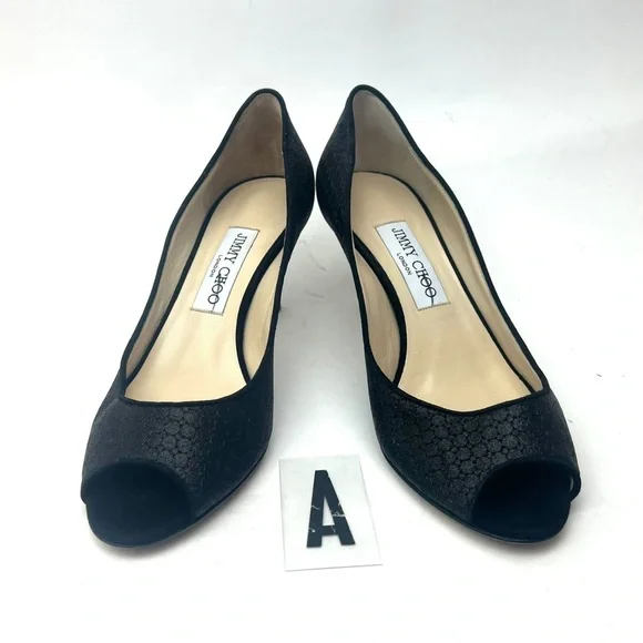 Jimmy Choo Isabel Black Glitter Heels sz 7.5 - Picture 3 of 13